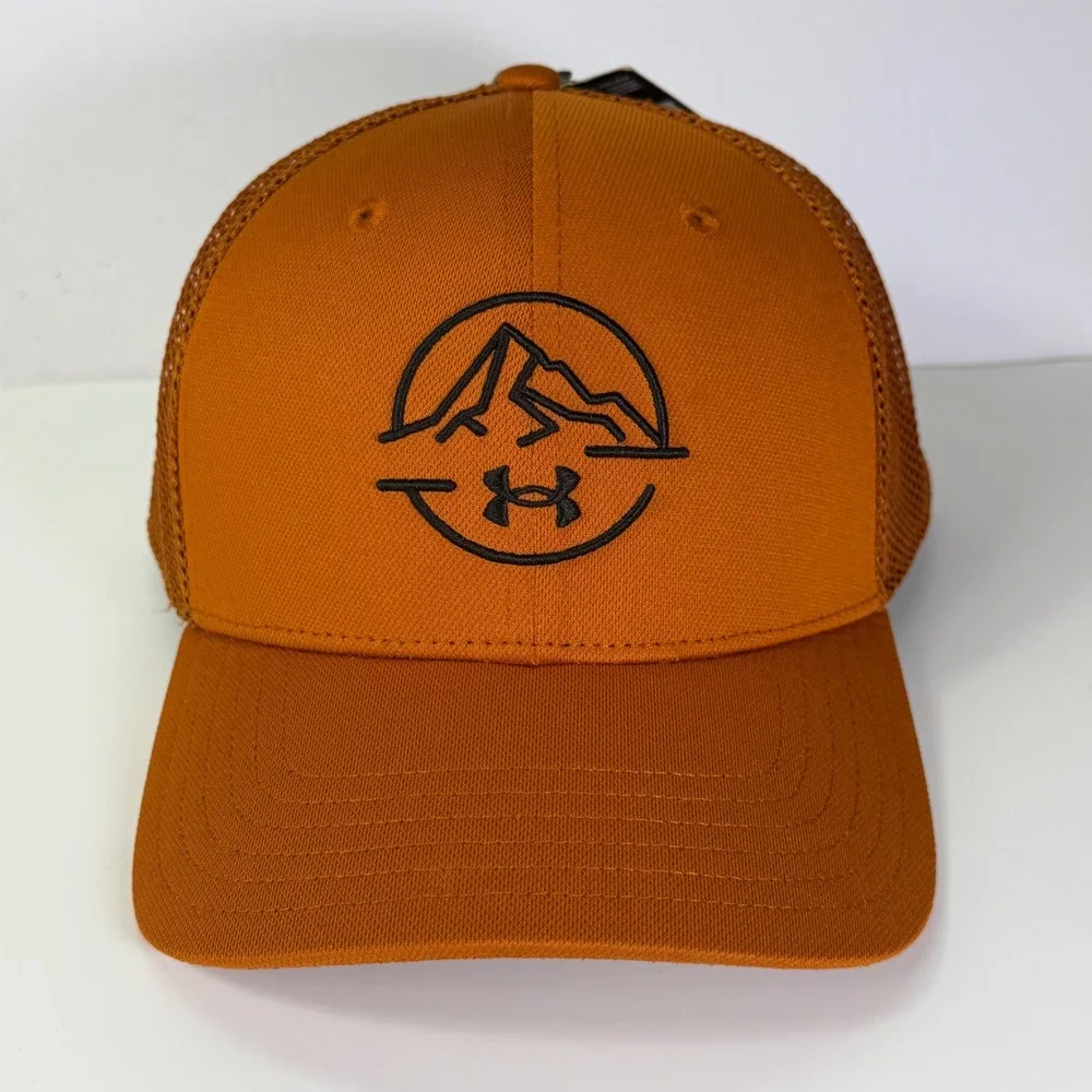 Under Armour Trucker Hat Mens OSFM Orange Blitzing Mountain Snapback Cap 1369808